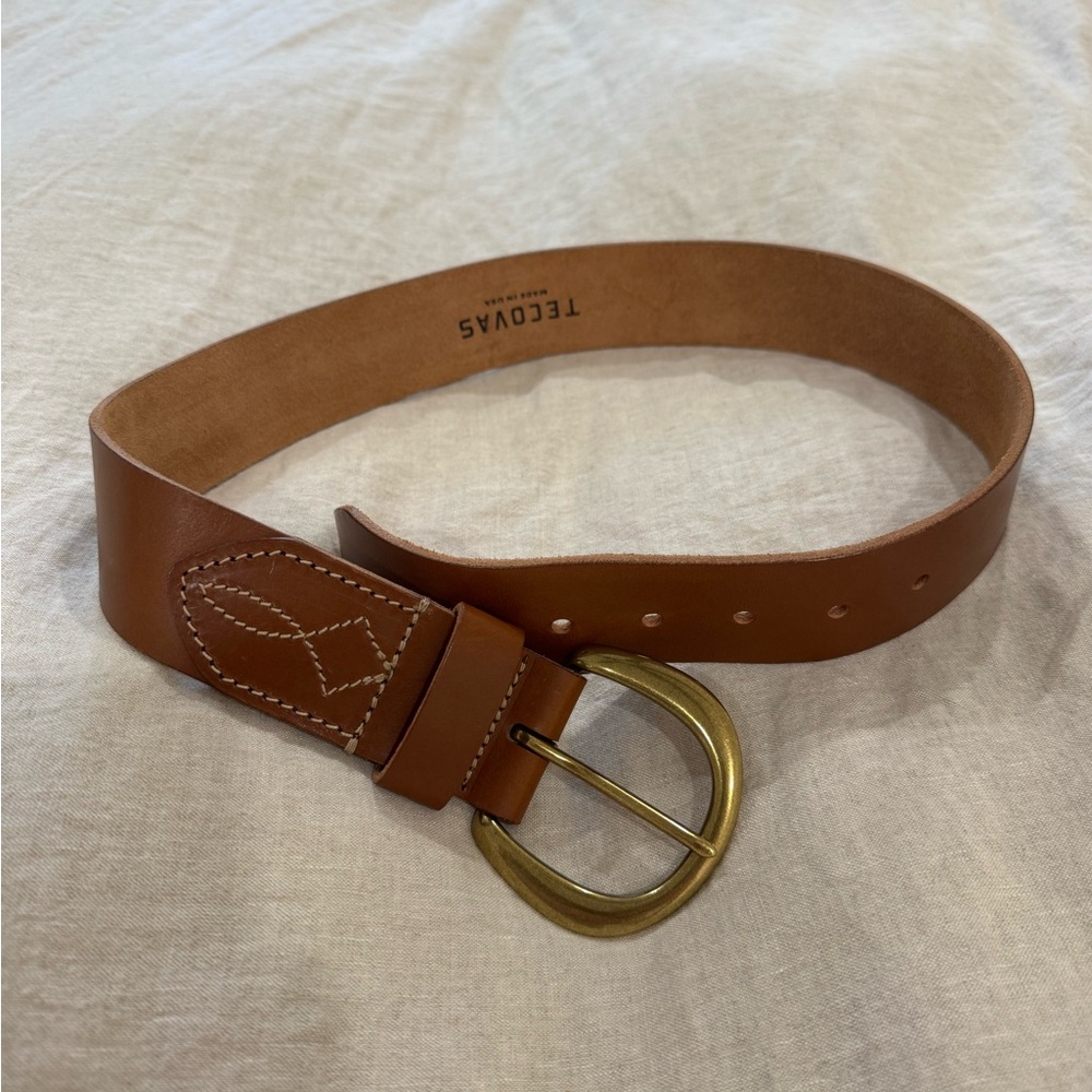 Tecovas Tan Leather Belt with Brass Buckle